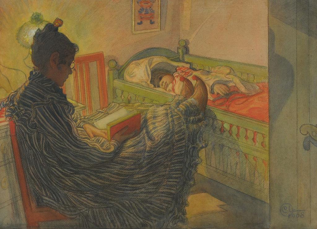 22 With the So Called Sick22 a watercolor and pastel of Karin Bergoo Larsson reading to one of the Larsson children 1908