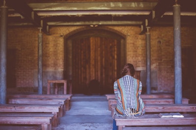 Woman On Bench Praying Confession